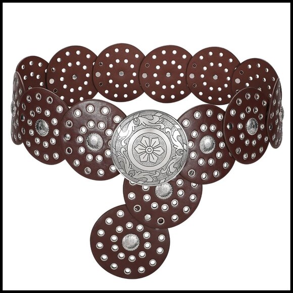 Western Disc Belt Boho Chic Adjustable Faux Leather Wide Belt for Jeans Dresses main image 6